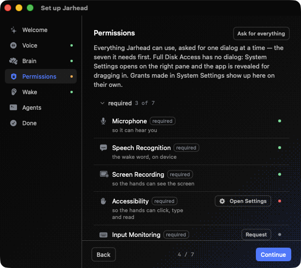 Setup, Permissions